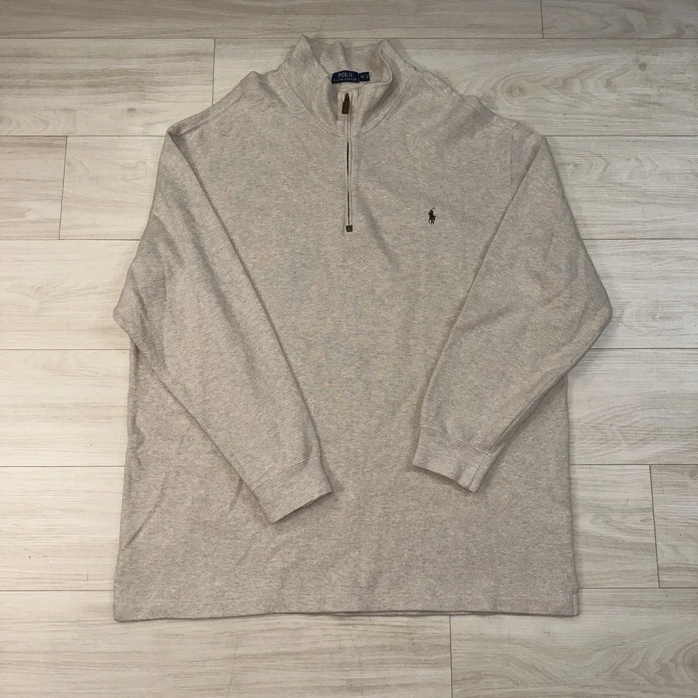 Polo Ralph Lauren Men's Quarter Zip‎ Cream Sweater Size 3XLT Tall Preppy Spring
